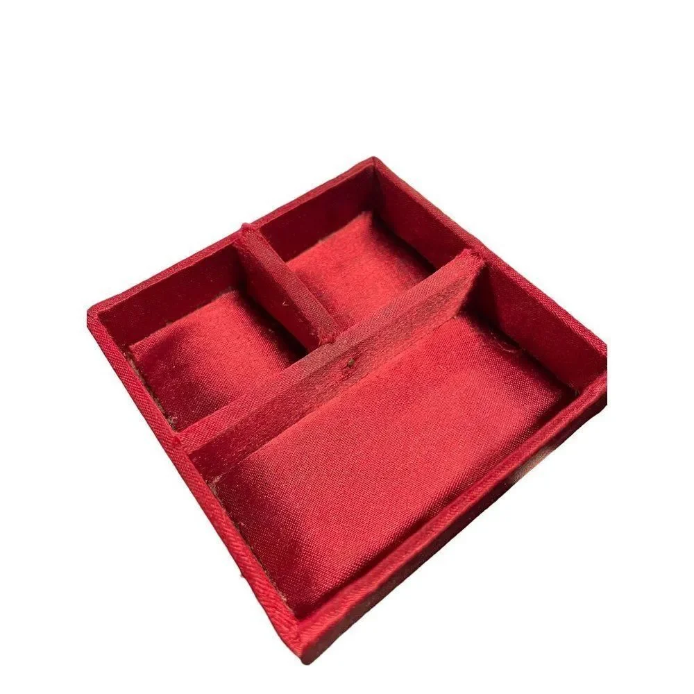 Vintage Red Jewelry Box with bead and tassel 4 x 4 x 3 mirror & removable insert